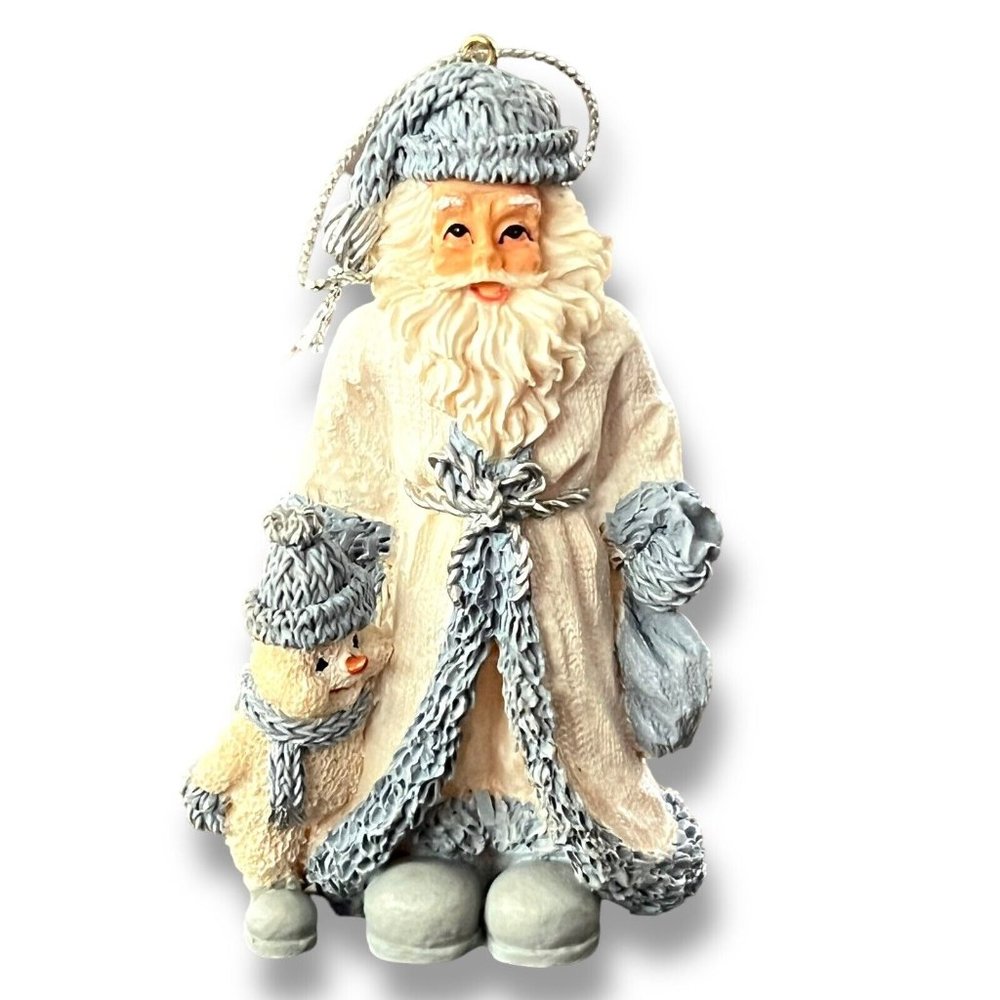 Snow Buddies Ornament Santa & Powder Walking Vintage 1998 Blue & White Snowman